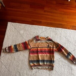 Aviator Nation Tan Crewneck with Red, Orange & Navy Stripes